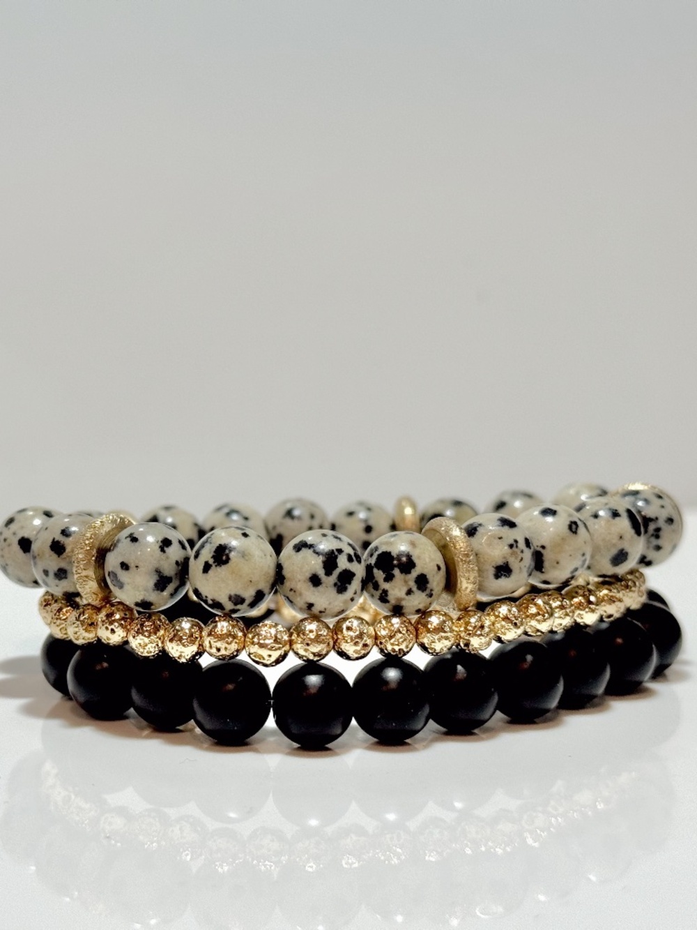 Dalmatian stone bracelet stack